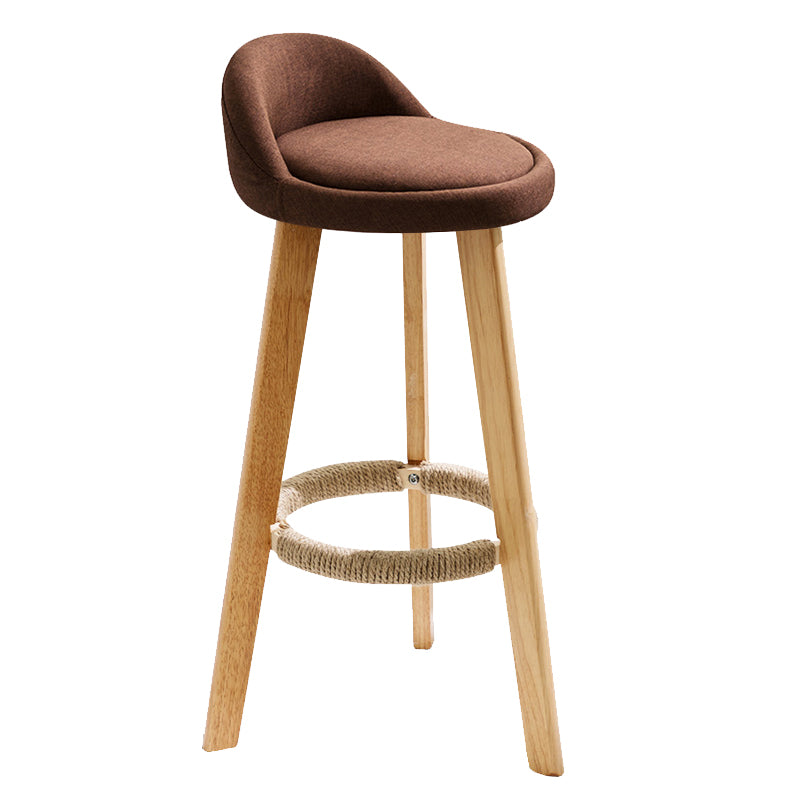 Taburete de bar de estilo escandinavo, patas de madera, asiento redondo con respaldo bajo