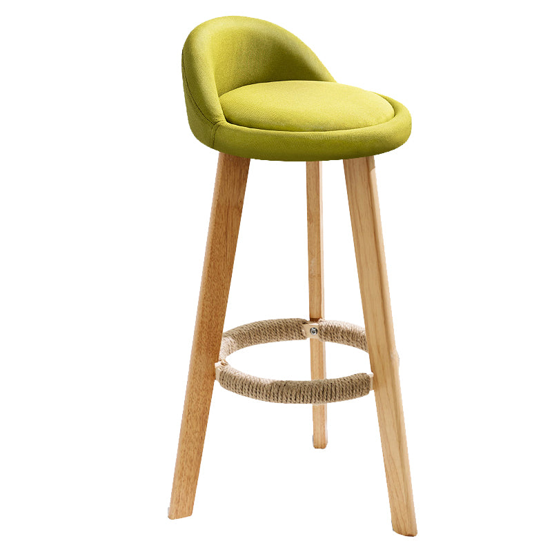 Taburete de bar de estilo escandinavo, patas de madera, asiento redondo con respaldo bajo