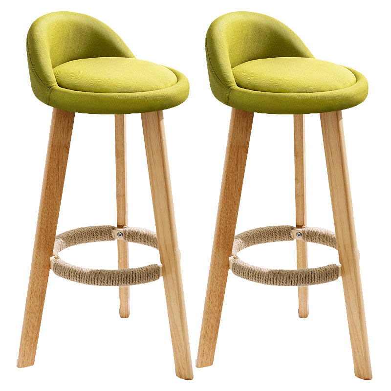 Taburete de bar de estilo escandinavo, patas de madera, asiento redondo con respaldo bajo