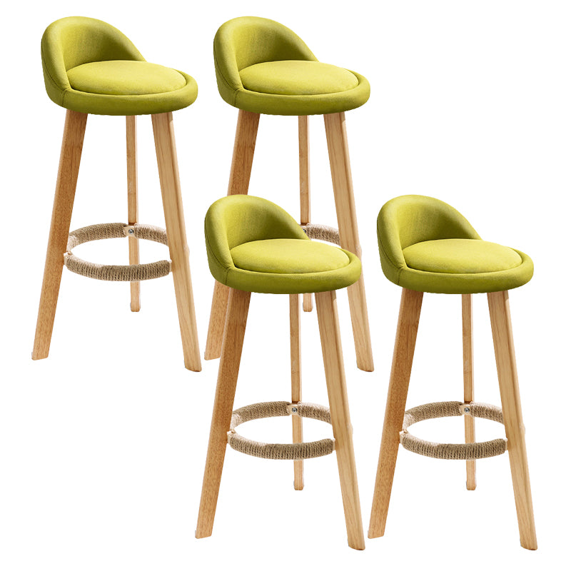 Taburete de bar de estilo escandinavo, patas de madera, asiento redondo con respaldo bajo