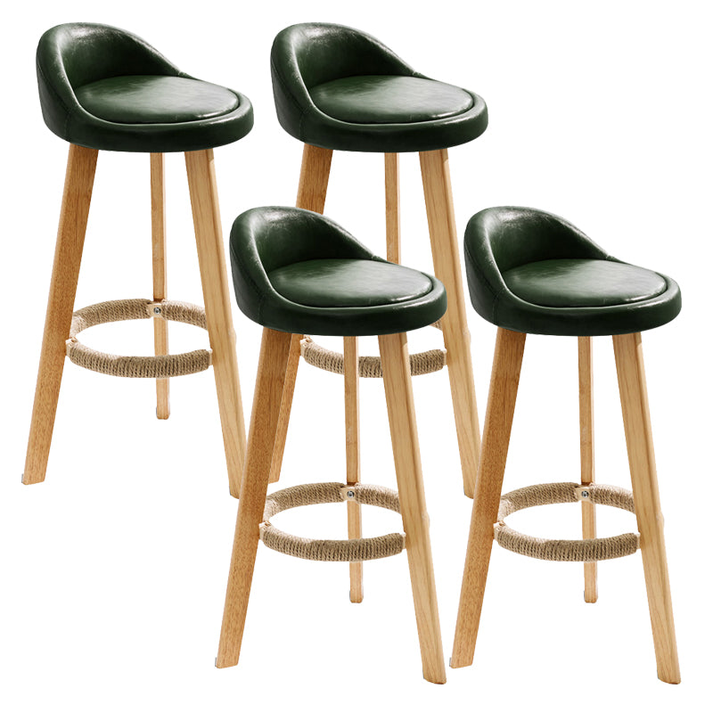 Taburete de bar de estilo escandinavo, patas de madera, asiento redondo con respaldo bajo