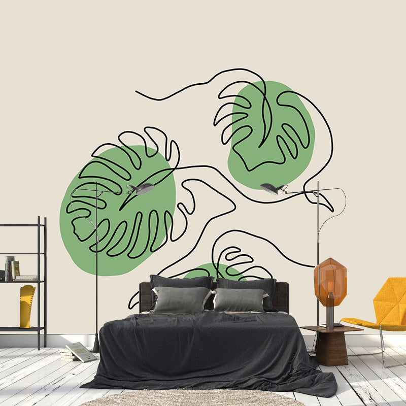 Monstera Resistant Mural Wallpaper Environment Friendly Sleeping Room Wall Mural