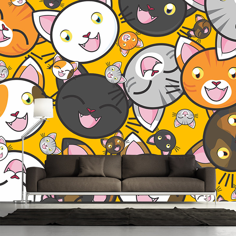Environment Friendly Mural Wallpaper Cartoon Cats Illustration Bedroom Wall Mural