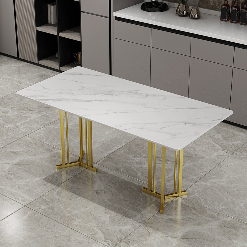 Sintered Stone White Dining Table Traditional Luxury Dining Table with Metal Base