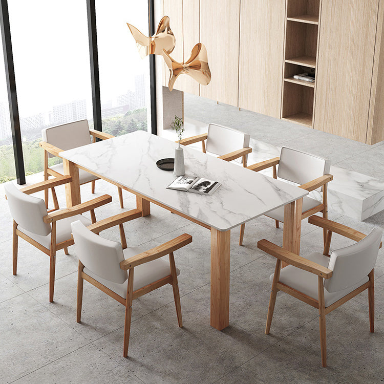 Sintered Stone Top Dining Table Modern Rectangle Table with Wooden Base