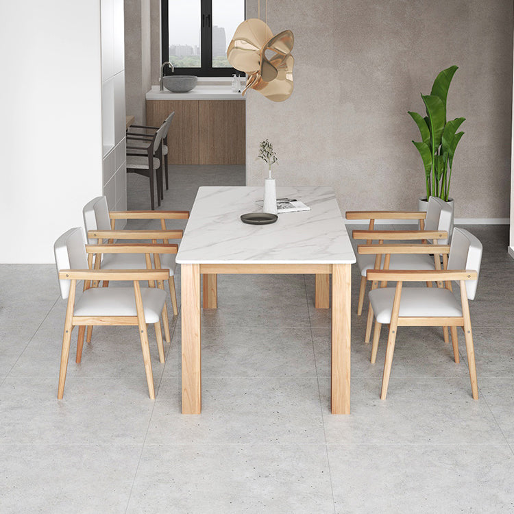 Sintered Stone Top Dining Table Modern Rectangle Table with Wooden Base