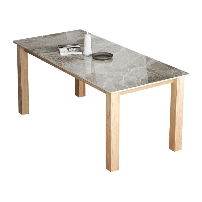 Sintered Stone Top Dining Table Modern Rectangle Table with Wooden Base