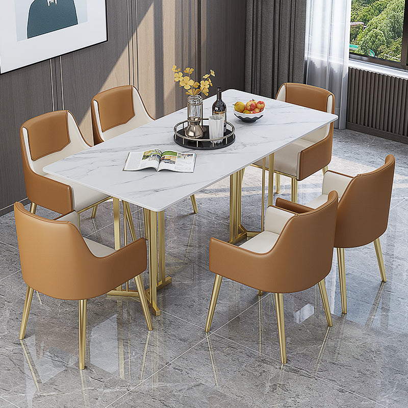 Eettafel van gesinterde steen Traditionele luxe rechthoekige tafel met gouden frame