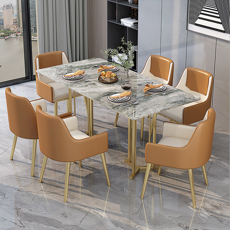 Eettafel van gesinterde steen Traditionele luxe rechthoekige tafel met gouden frame