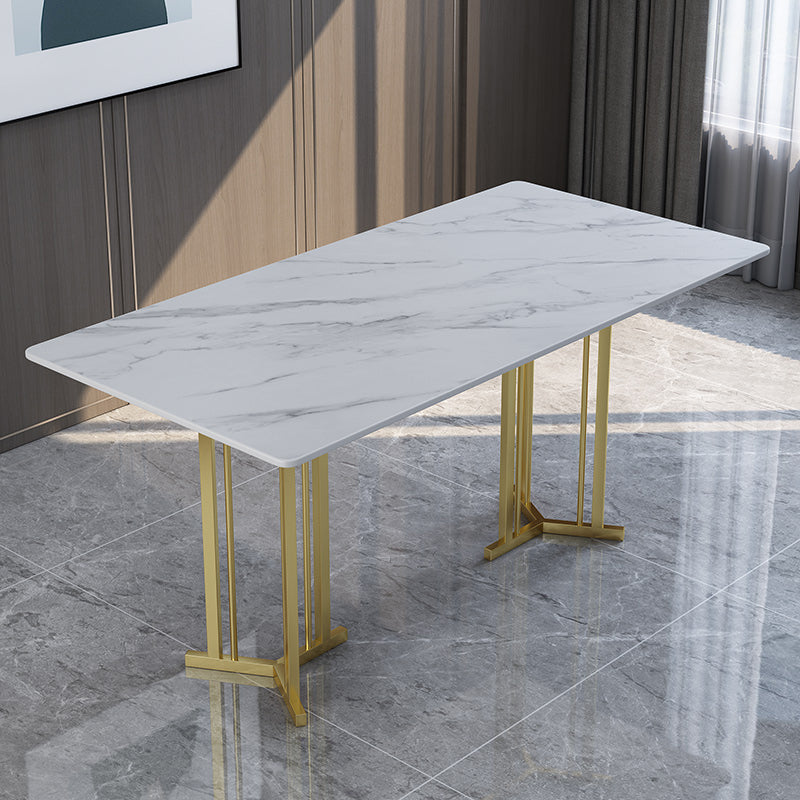 Eettafel van gesinterde steen Traditionele luxe rechthoekige tafel met gouden frame