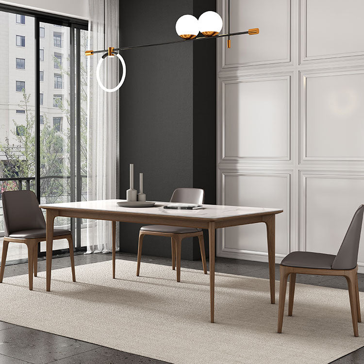 Mesa de comedor con tapa de piedra, mesa de comedor rectangular de cocina con 4 patas de madera