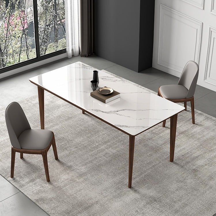 Mesa de comedor con tapa de piedra, mesa de comedor rectangular de cocina con 4 patas de madera