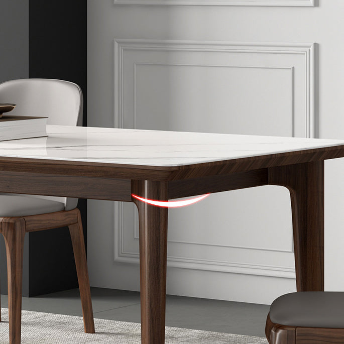 Mesa de comedor con tapa de piedra, mesa de comedor rectangular de cocina con 4 patas de madera