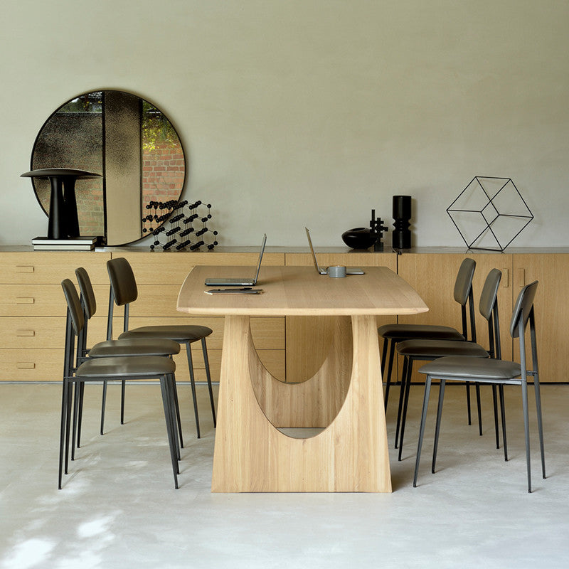 Rectangle Double Pedestal Modern Dining Table Solid Wood Fixed Table