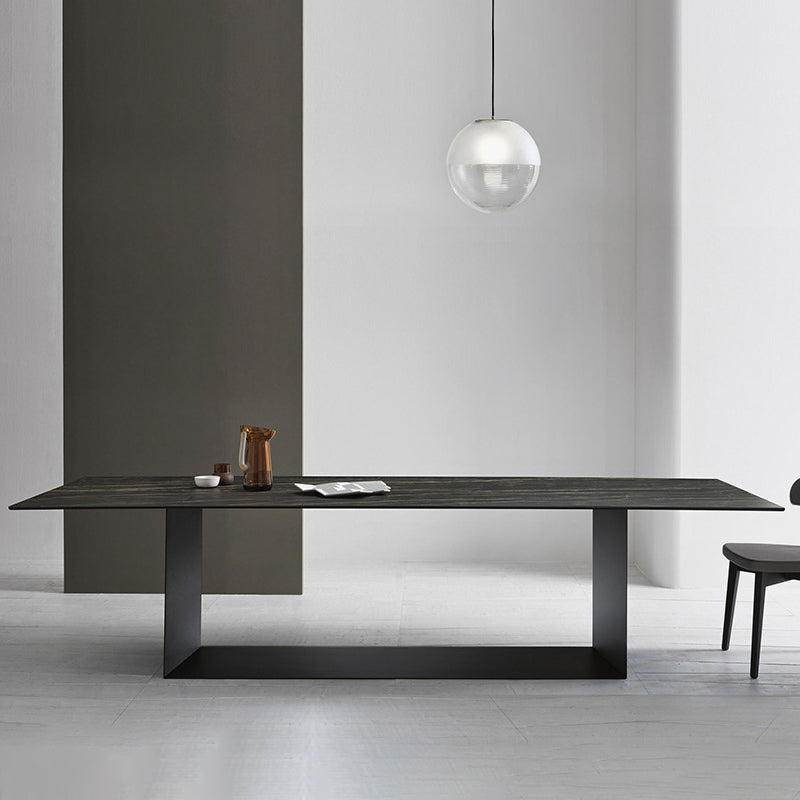 Stone Top Dining Table Rectangle Dining Table with Trestle Base