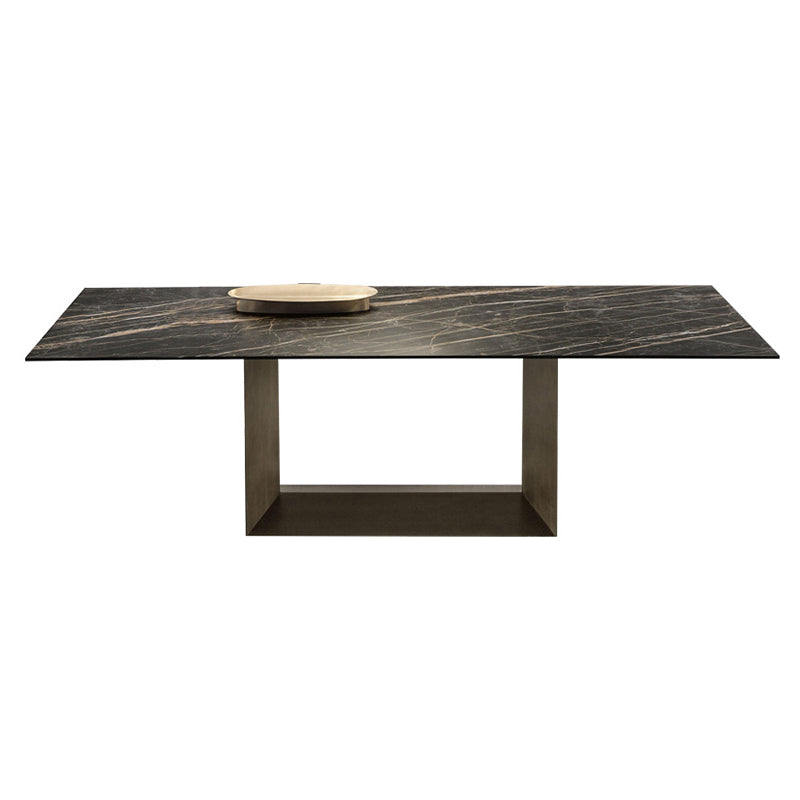 Stone Top Dining Table Rectangle Dining Table with Trestle Base