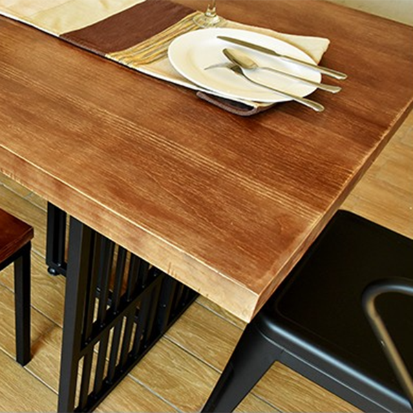 Industriekiefernholzholz für Restaurant -Rechtecktisch mit schwarzer Doppelpodest -Basis