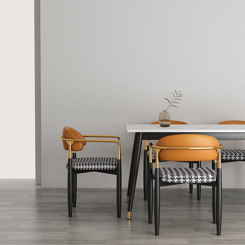 Silla de comedor tapizada casera moderna con respaldo abierto y acabado mate
