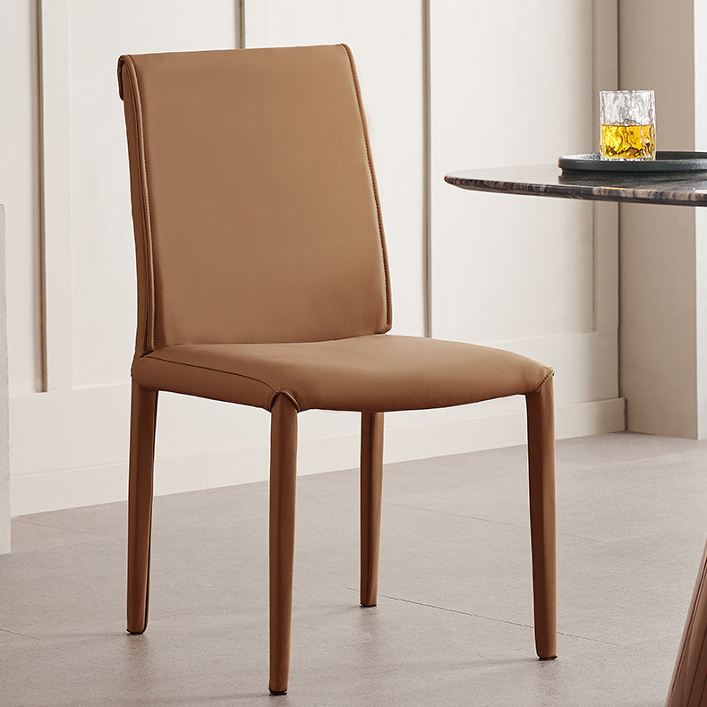 Silla lateral de cuero para el hogar, estilo diseñador, acabado mate, respaldo sólido, silla de comedor