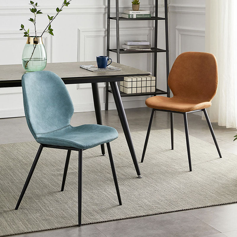 Sillas de comedor de metal contemporáneo, sillas laterales sin brazos con respaldo lateral para cocina