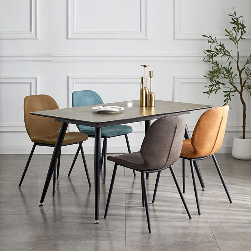 Sillas de comedor de metal contemporáneo, sillas laterales sin brazos con respaldo lateral para cocina