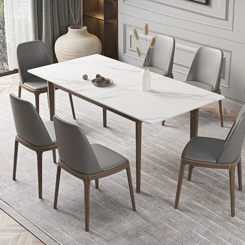 Nordic Extendable 1/4/5/7 Pieces Dining Set Sintered Stone Table with Leather Chairs