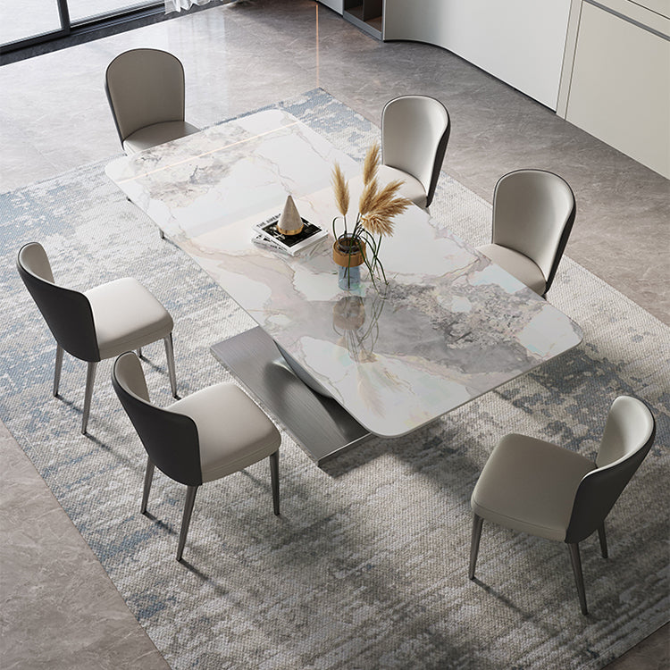 Nordic 1/4/5/7 Pieces Rectangle Dining Set Sintered Stone Top Table with Leather Chairs