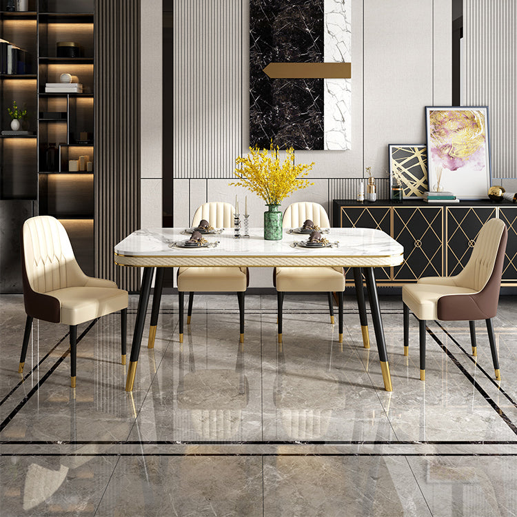 Luxury 1/2/5/7 Pieces Rectangle Dining Set Marble Dining Table with Leather Chairs