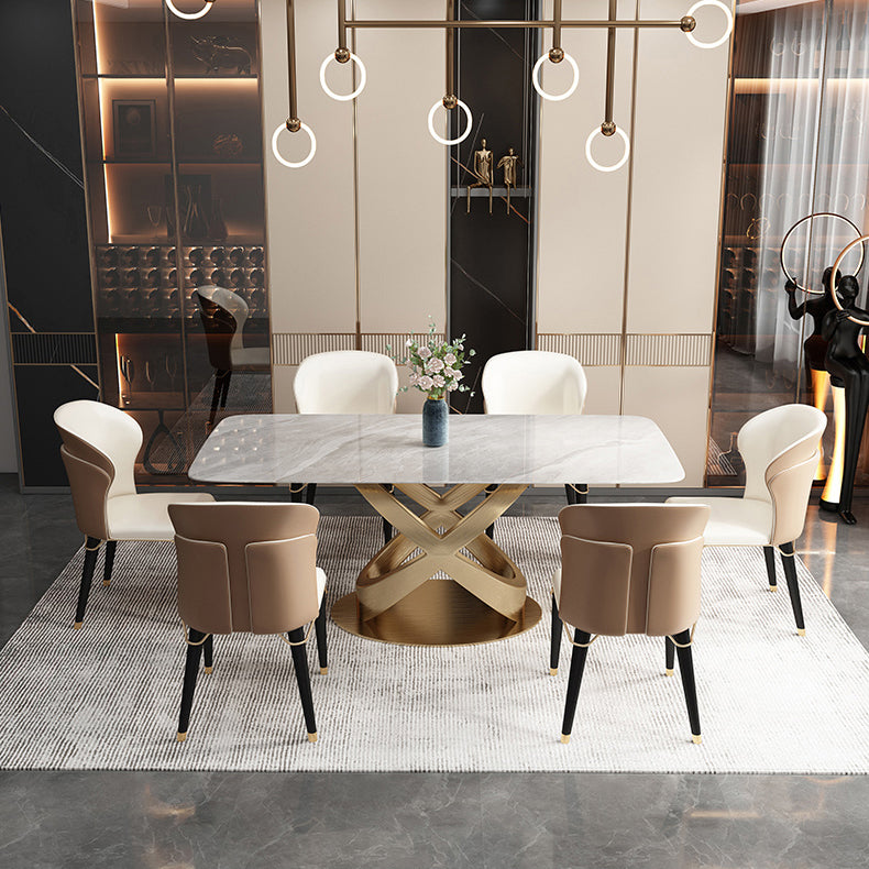 Luxury 1/2/5/6/7 Pieces Dining Set Sintered Stone Dining Table with Leather Chairs