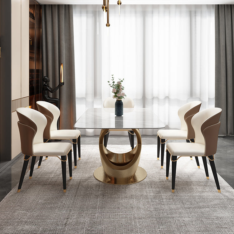 Luxury 1/2/5/6/7 Pieces Dining Set Sintered Stone Dining Table with Leather Chairs