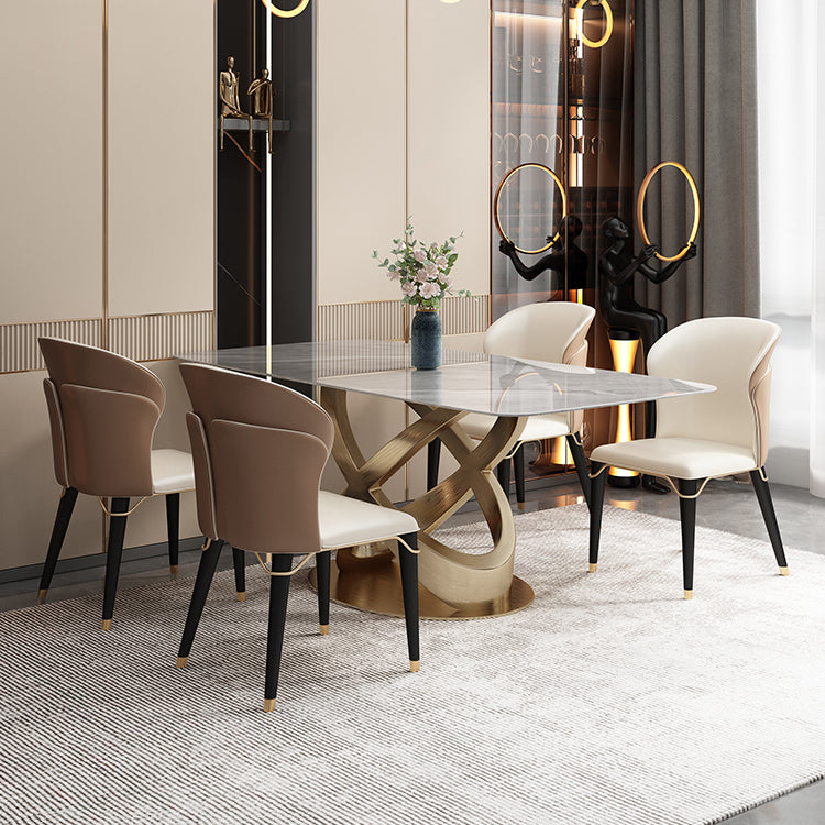 Luxury 1/2/5/6/7 Pieces Dining Set Sintered Stone Dining Table with Leather Chairs