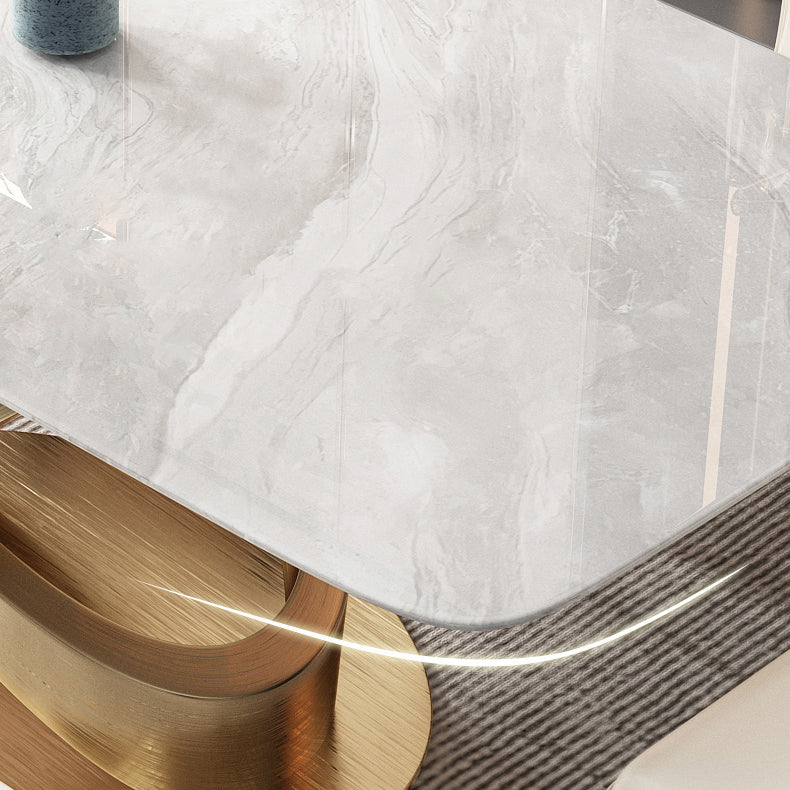 Luxury 1/2/5/6/7 Pieces Dining Set Sintered Stone Dining Table with Leather Chairs