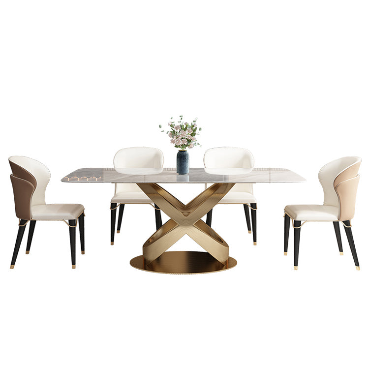 Luxury 1/2/5/6/7 Pieces Dining Set Sintered Stone Dining Table with Leather Chairs