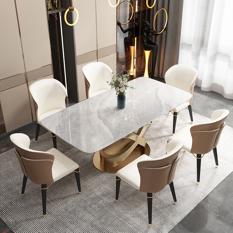 Luxury 1/2/5/6/7 Pieces Dining Set Sintered Stone Dining Table with Leather Chairs
