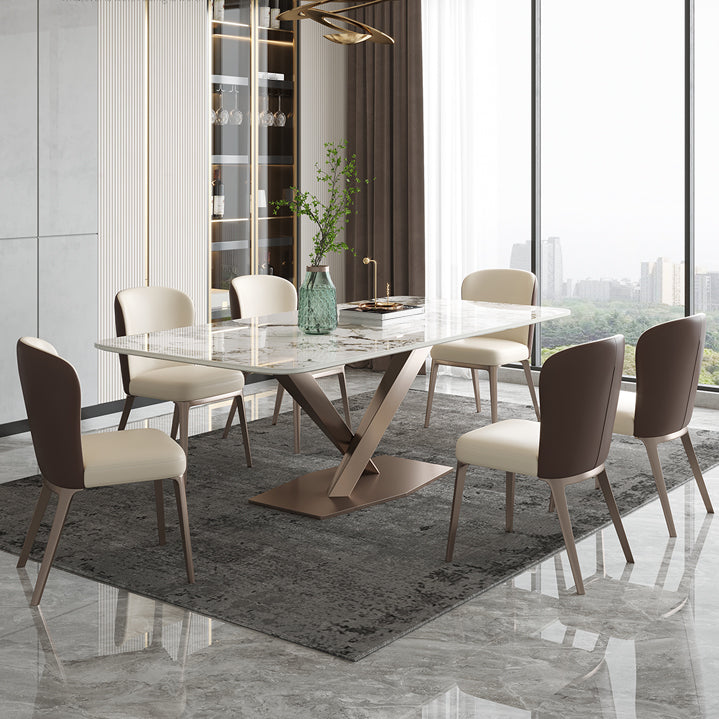 Luxury 1/4/5/7 Pieces Dining Set Sintered Stone Dining Table with Leather Chairs