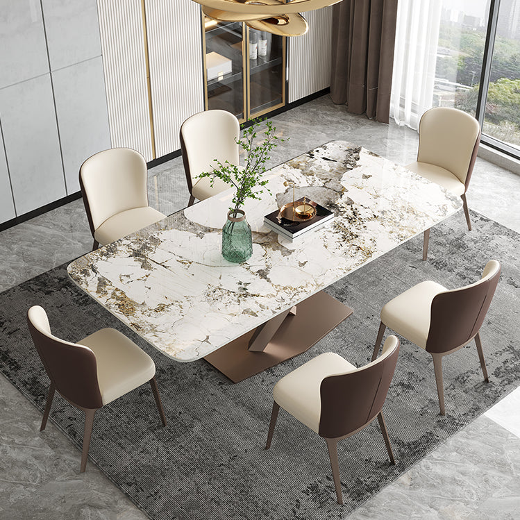 Luxury 1/4/5/7 Pieces Dining Set Sintered Stone Dining Table with Leather Chairs