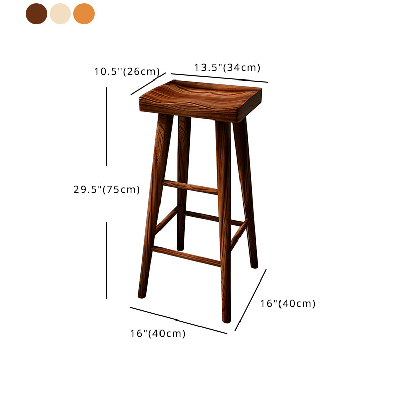 Taburete de bar contemporáneo, asiento contorneado sin respaldo, taburete de bar de madera con reposapiés