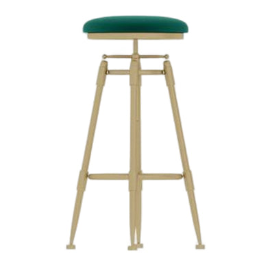 Taburete de bar redondo de terciopelo Glam, reposapiés, taburete de mostrador interior con patas de hierro dorado