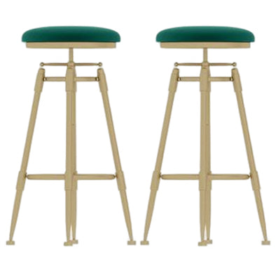 Taburete de bar redondo de terciopelo Glam, reposapiés, taburete de mostrador interior con patas de hierro dorado