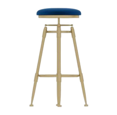 Taburete de bar redondo de terciopelo Glam, reposapiés, taburete de mostrador interior con patas de hierro dorado