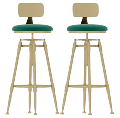 Taburete de bar redondo de terciopelo Glam, reposapiés, taburete de mostrador interior con patas de hierro dorado