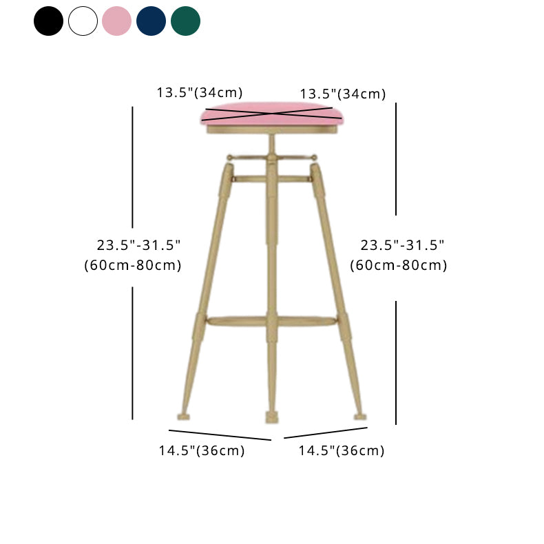 Taburete de bar redondo de terciopelo Glam, reposapiés, taburete de mostrador interior con patas de hierro dorado