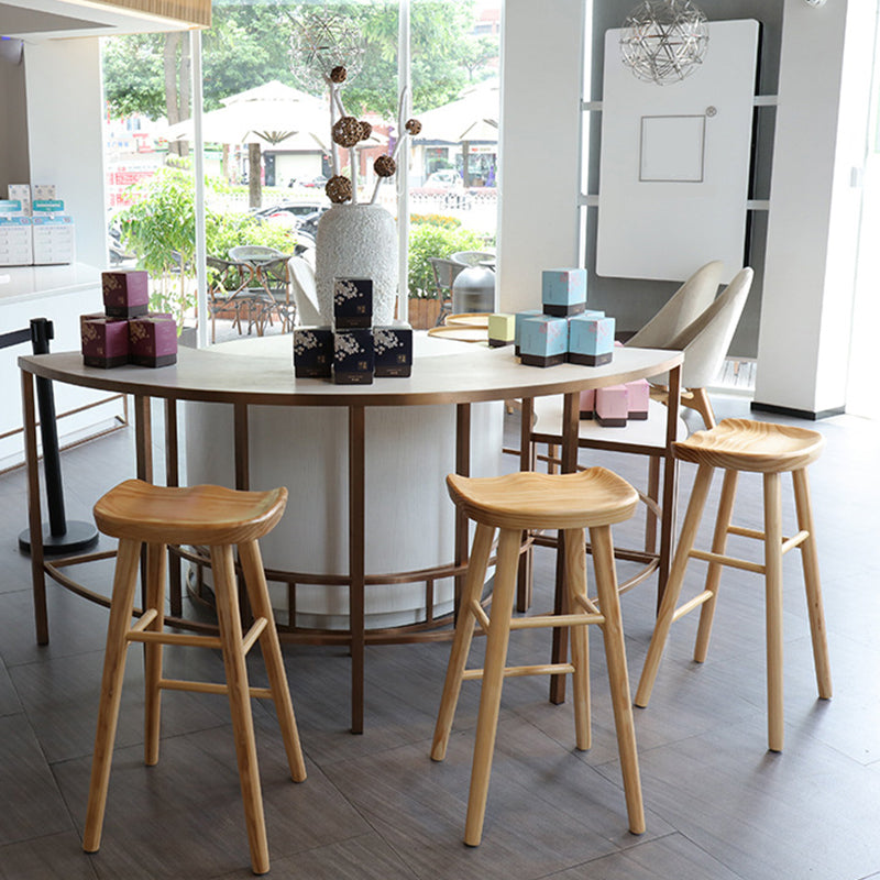 Indoor Pine Modern Bar Stool Contoured Seat Footrest Counter Stool with Wood Legs