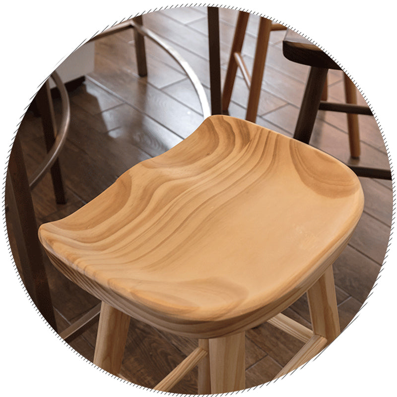 Indoor Pine Modern Bar Stool Contoured Seat Footrest Counter Stool with Wood Legs