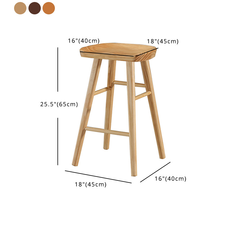 Indoor Pine Modern Bar Stool Contoured Seat Footrest Counter Stool with Wood Legs