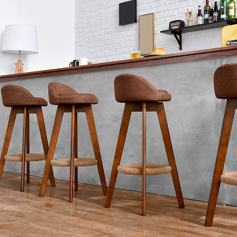 Taburete de bar moderno de madera maciza, reposapiés, respaldo bajo, taburete de mostrador con cojín, 1 pieza