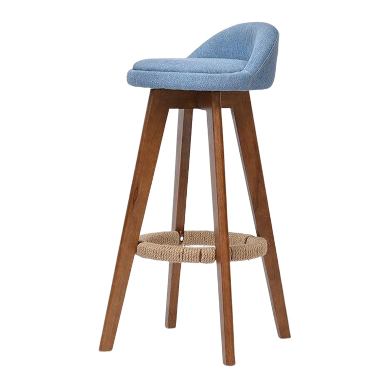 Taburete de bar moderno de madera maciza, reposapiés, respaldo bajo, taburete de mostrador con cojín, 1 pieza