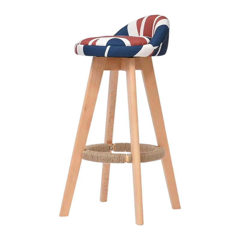 Taburete de bar moderno de madera maciza, reposapiés, respaldo bajo, taburete de mostrador con cojín, 1 pieza