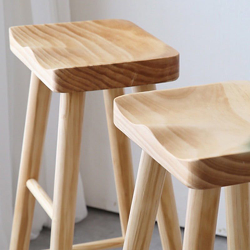 Contemporary Wood Counter Bar Stool Backless Saddle Seat Bar Stool with Footrest