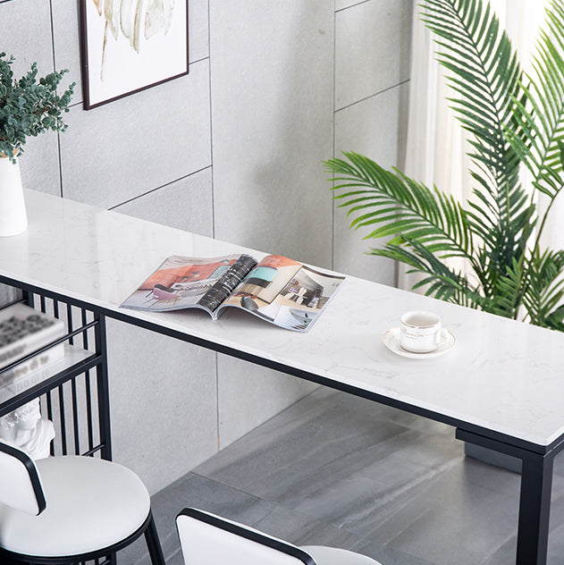Marble Bistro Table with Rectangle Table Top Double Pedestal Table - 41.3" H